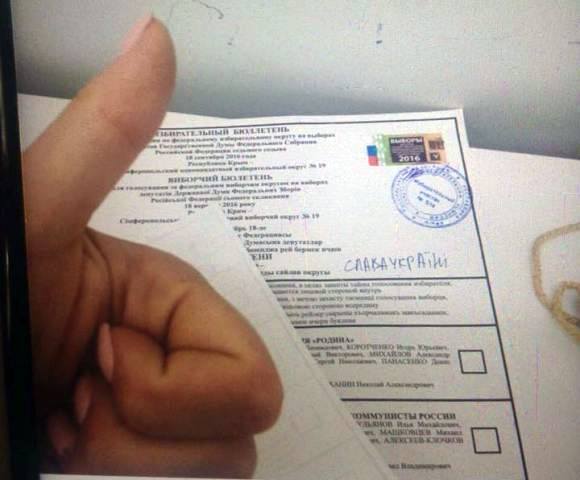 В окупованому Криму на незаконних “виборах” в Госдуму РФ люди писали на бюлетнях “Слава Україні!”