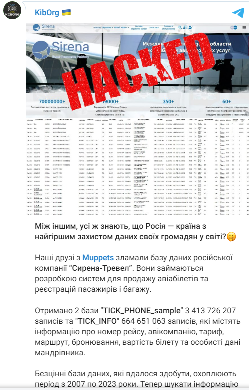 Українські хакери зламали російську комп’ютерну базу з інформацією про 664 мільйони авіаперельотів